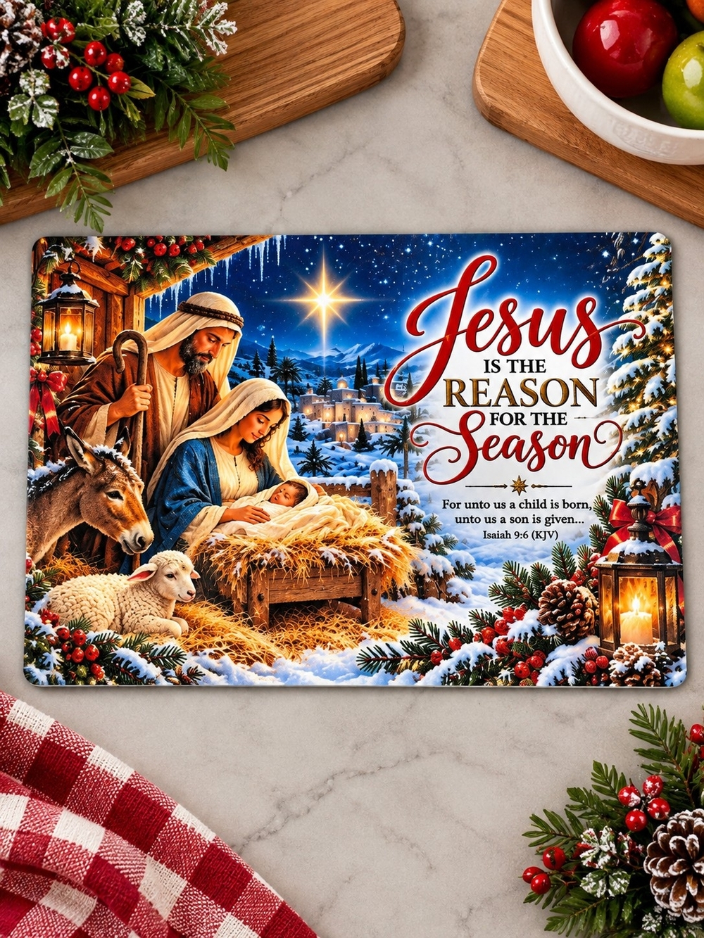 Handcraftdd Holiday Nativity "Jesus is the Reason" Glass Cutting Board - NWT